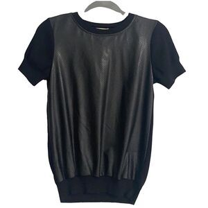 Zara Knit Faux Leather & Knit Black T Shirt Style Top Size S